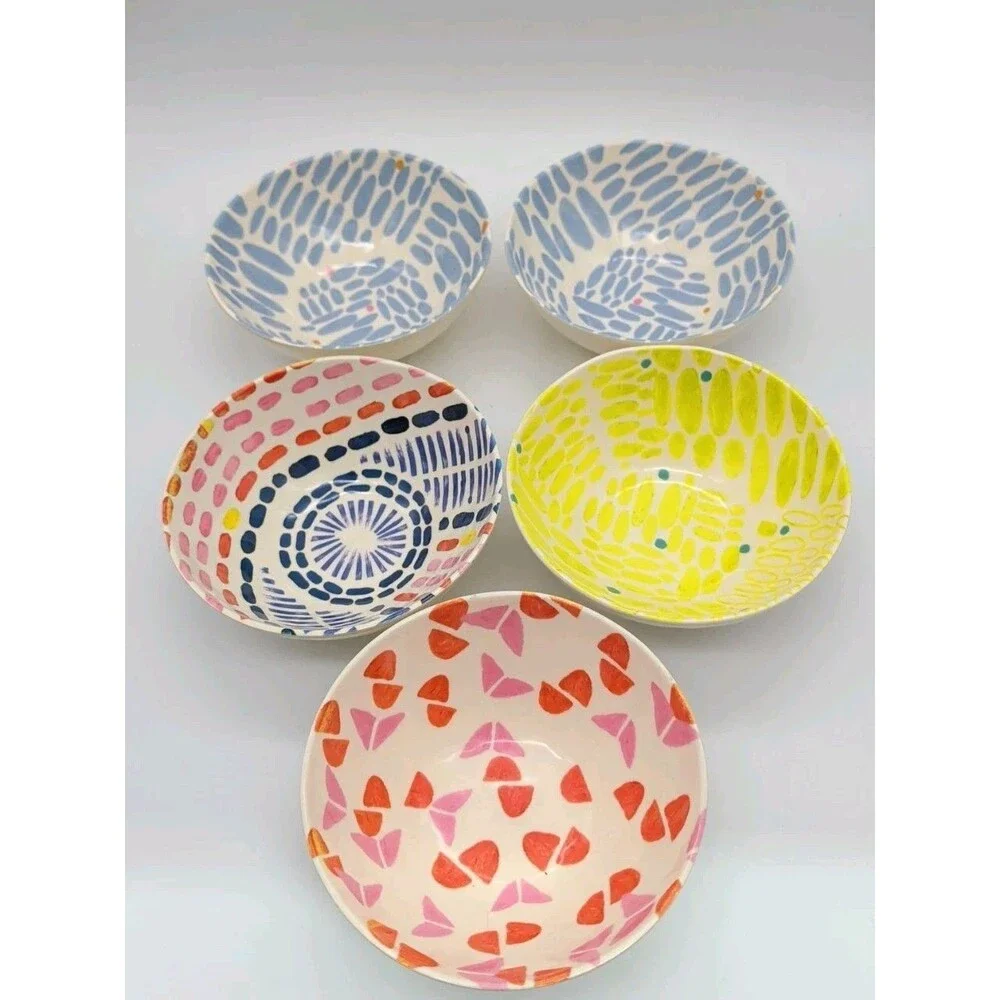 180 Degree Melamine Cereal Bowls Abstract Set Of 5